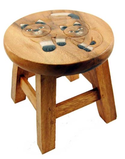 Stool Wooden With Cats
