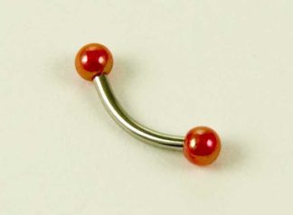 Body Piercing Eyebrow Bar Curved With Red Ball Ends 1.2X8X3cm