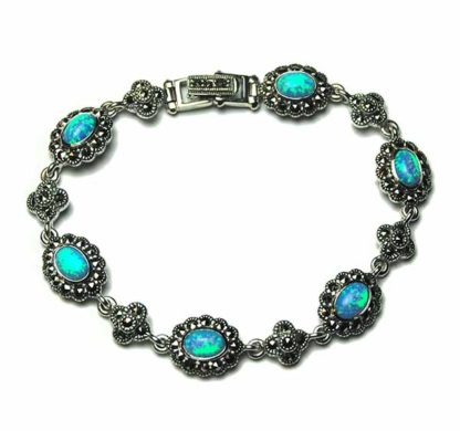 Silver Bracelet Marcasite Blue