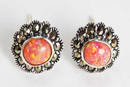 Silver Earring Marcasite Pink