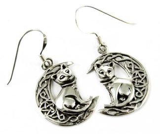 Silver Earring Cat On Moon