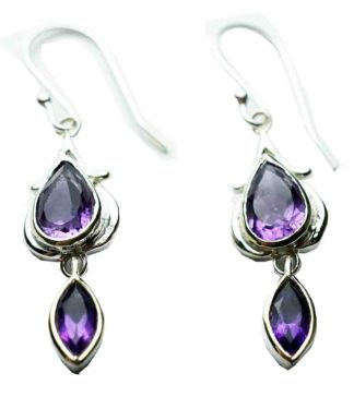 Silver Earring Double Amethyst