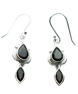 Silver Earring Double Garnet