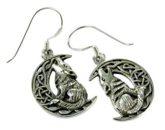 Silver Earring Wolf On Moon Lisa Parker Licensed