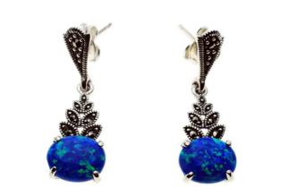 Silver Earring Marcasite Blue