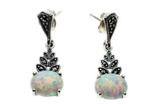 Silver Earring Marcasite Opal