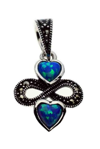Silver Pendant Marcasite Blue