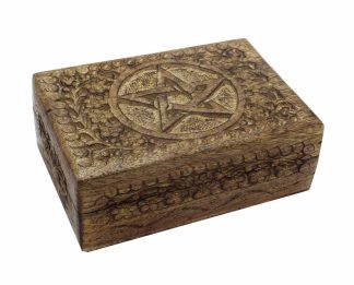 Box Wooden Carved Pentagram 7X5 Inch