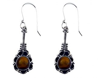 Silver Earring Circle Tiger Eye