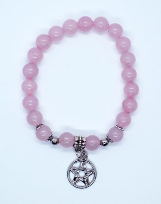 Bracelet 8mm Bead Rose Quartz Pentagram
