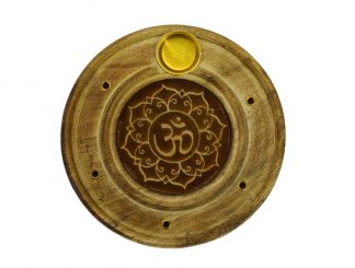 Incense Holder Wood Round Om