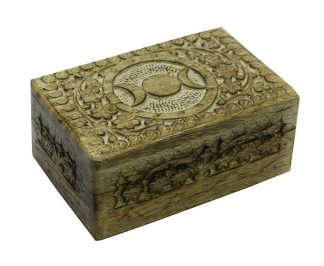 Box Wooden Triple Moon  6X4 In