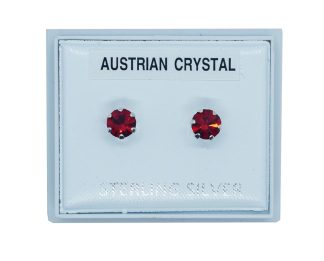 Silver Earring Stud Light Red