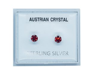 Silver Earring Stud Light Red