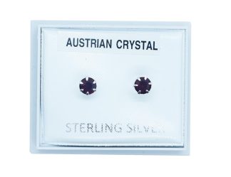 Silver Earring Stud Dark Red