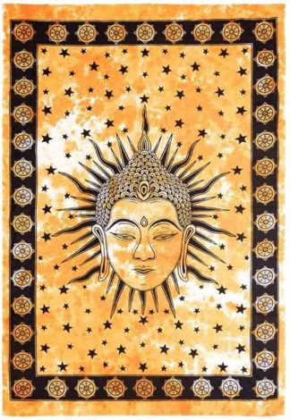 Bedspread Double Buddha Head Yellow