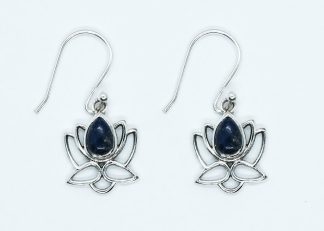 Silver Earring Lotus Lapis 4×6