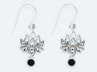 Silver Earring Lotus Onyx