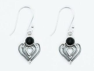 Silver Earring Heart Onyx