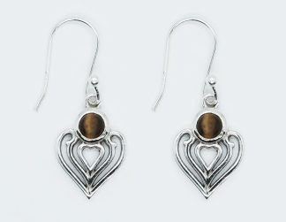 Silver Earring Heart Tiger Eye