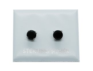 Silver Stud Round Cut Onyx