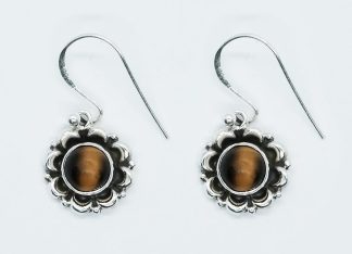 Silver Earring Circle Tiger Eye