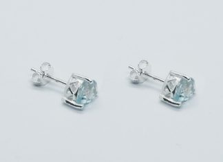 Silver Stud Cut Blue Topaz