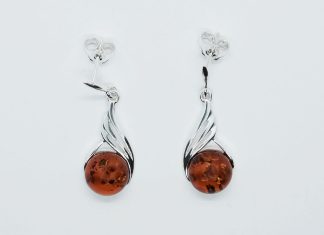Silver Amber Earring Round 3.5g