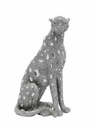Leopard Sitting Silver 14.5″
