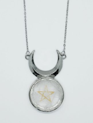 Necklace Round Pentagram Clear Quartz