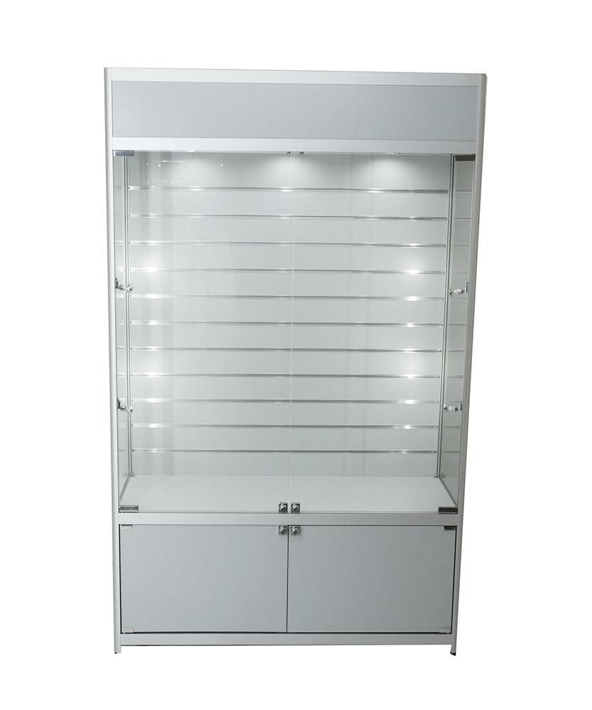 Glass Cabinet 1400X400X1980mm Slat Wall Led Bulbs Lighting Code 99105