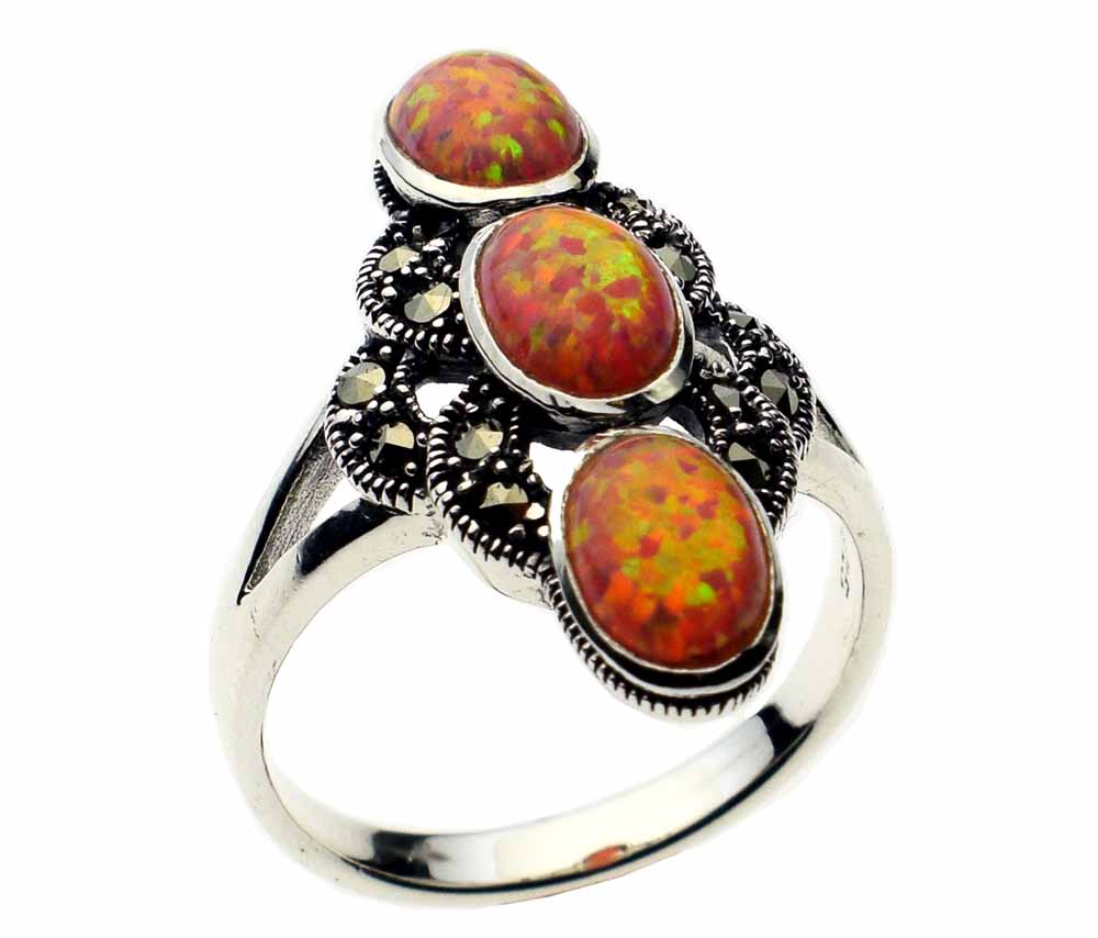 Silver Ring Marcasite Pink