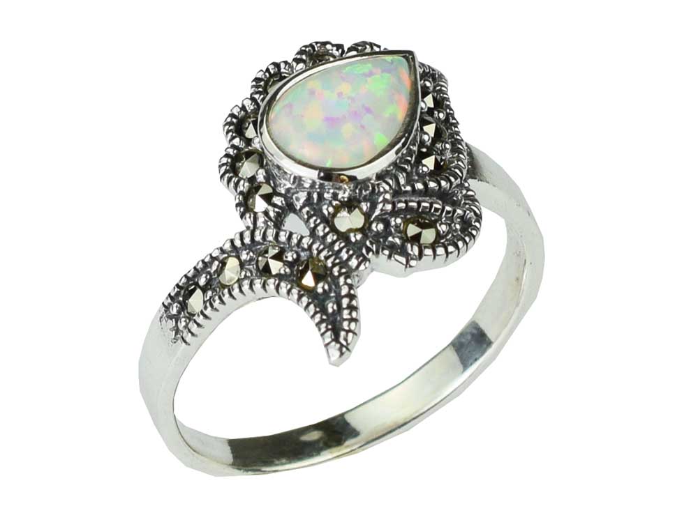 Silver Ring Marcasite Opal