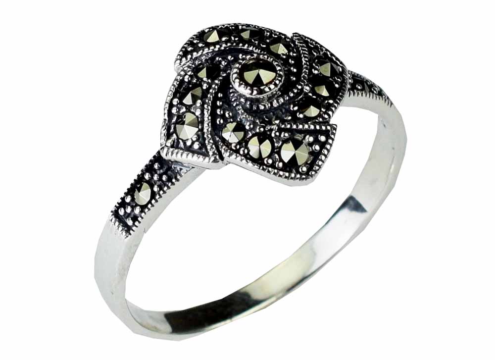 Silver Ring Marcasite Square