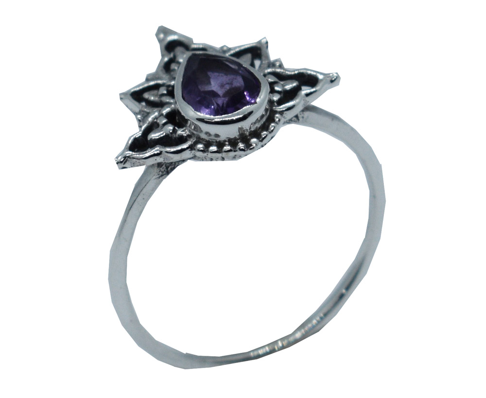 Silver Ring Amethyst Teardrop