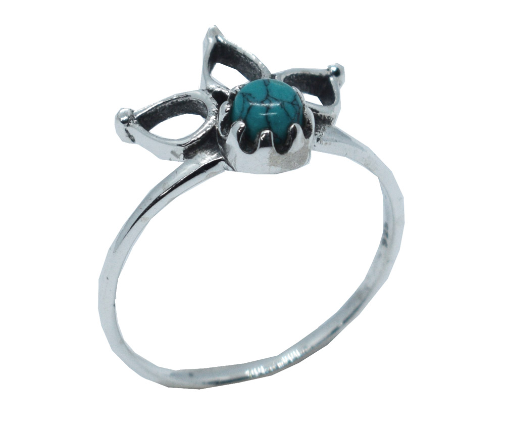 Silver Ring Flower Turquoise