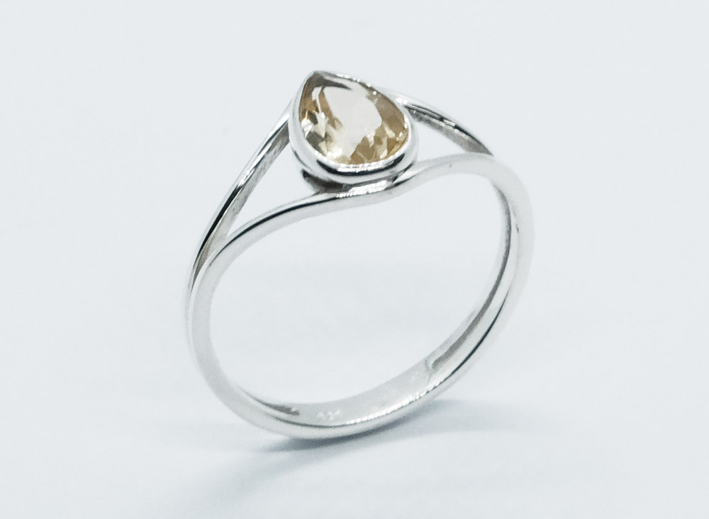 Silver Ring Pear Cut Citrine