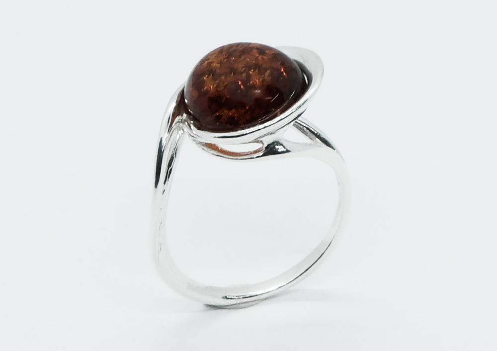 Silver Amber Ring Round 3.4g