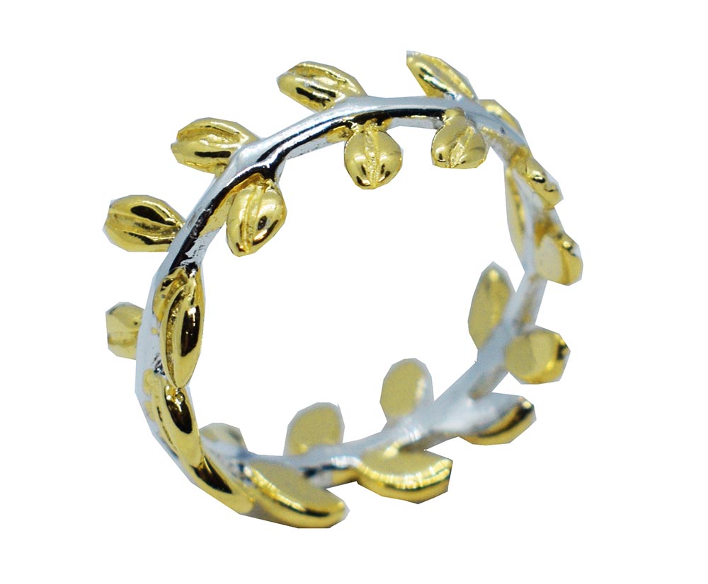 Silver Ring Leaves 2Tone Gold
