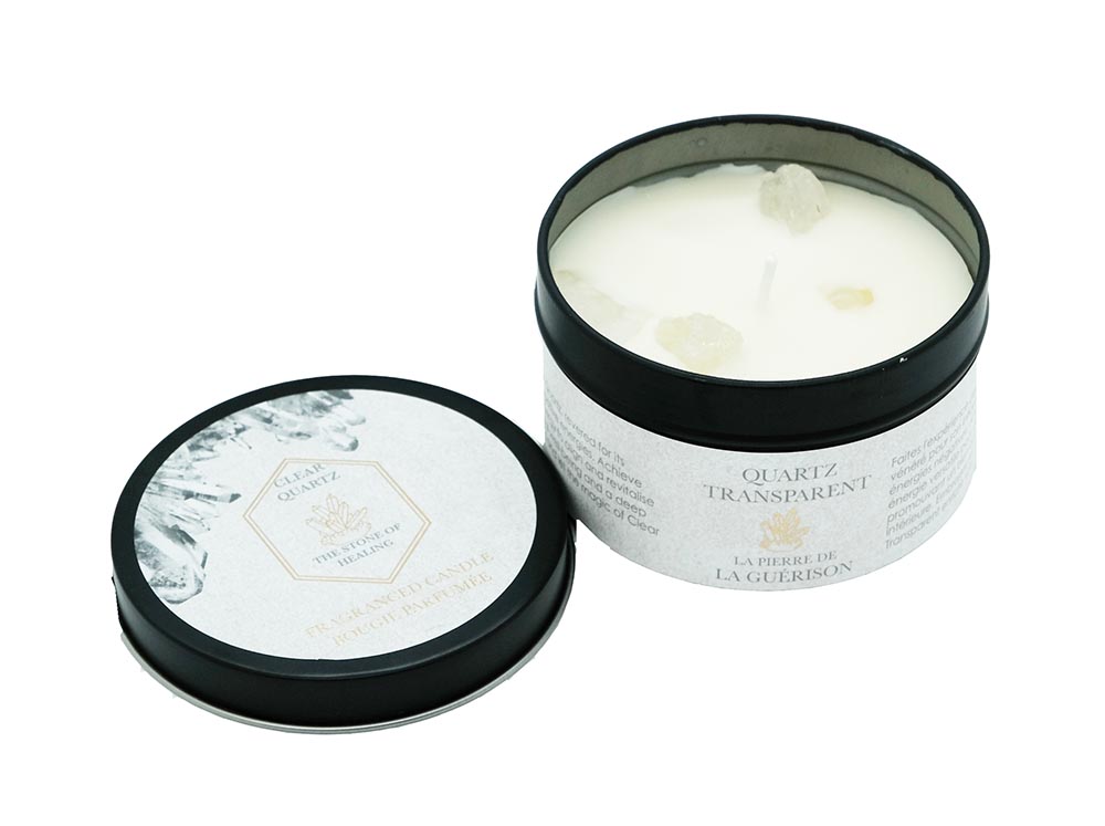 Candle Tin With Clear Quartz