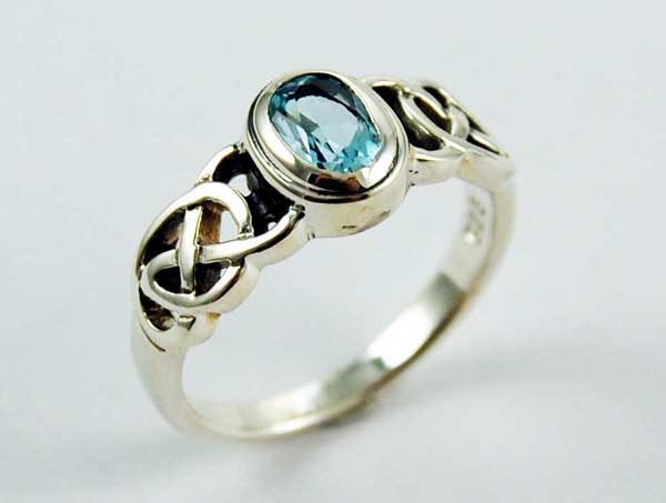 Ring Silver Band Topaz Stone