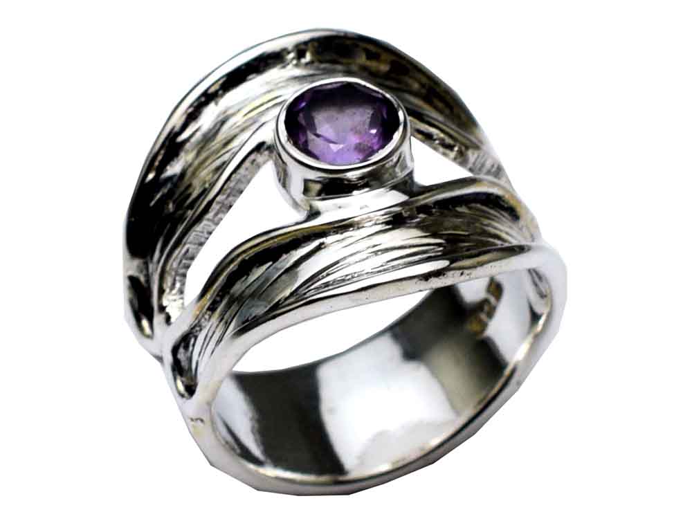Silver Ring Band Amethyst