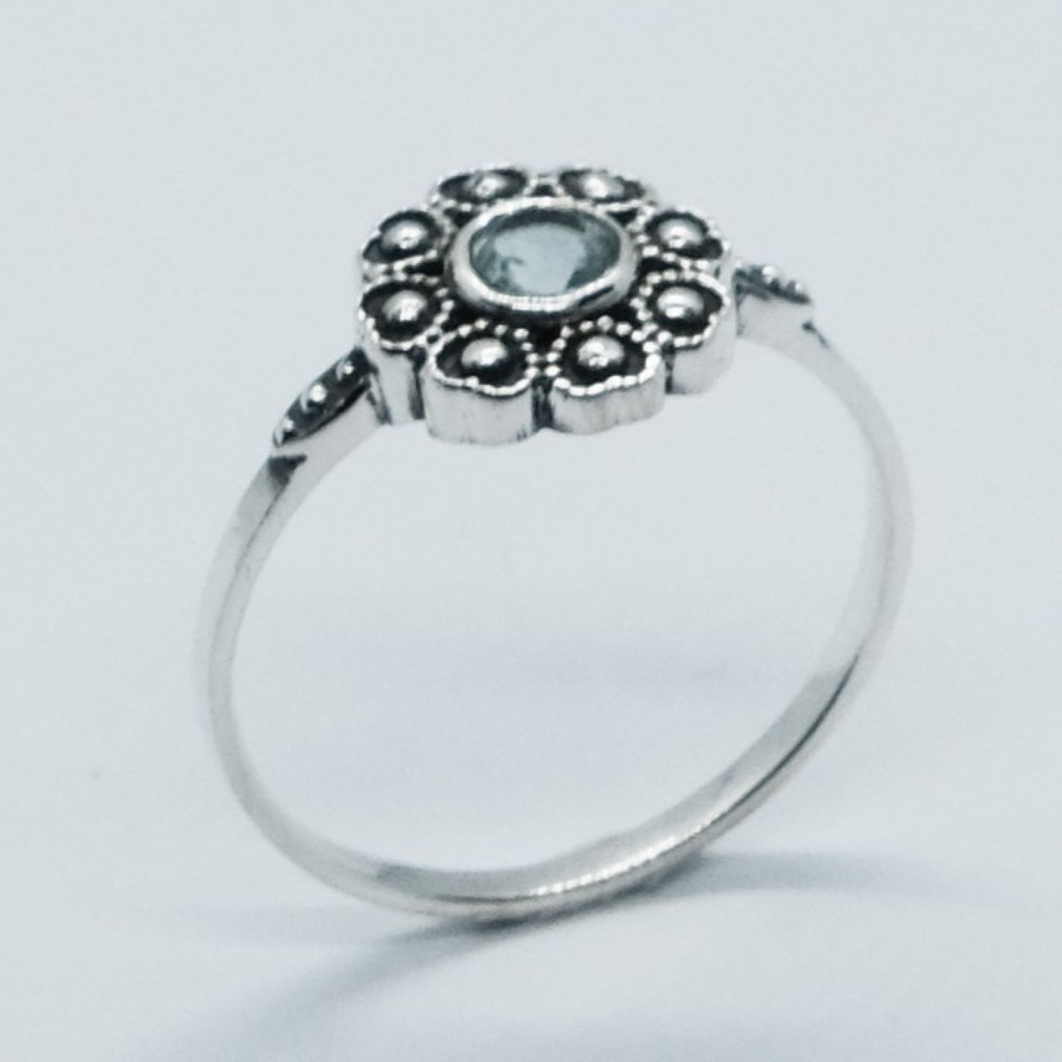 Silver Ring Flower Blue Topaz