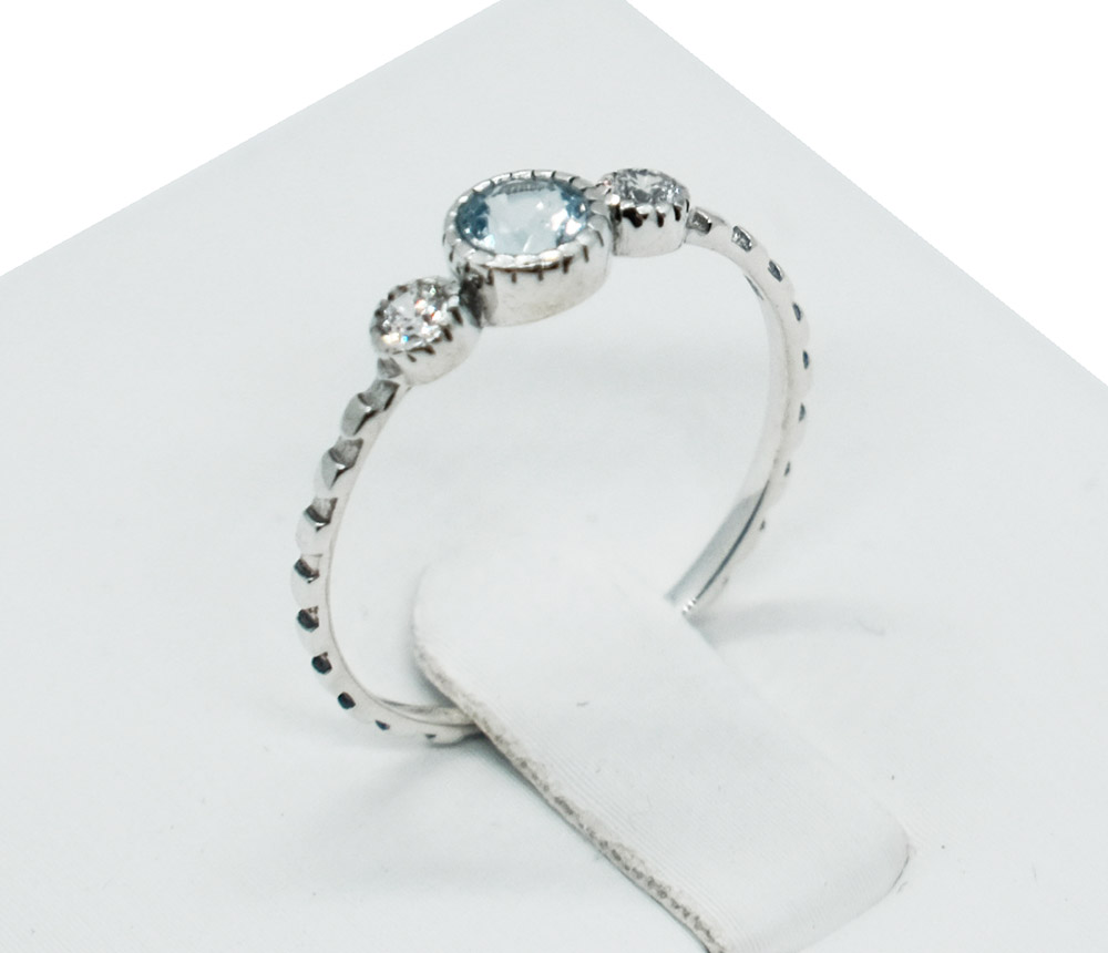 Silver Ring Round Blue Topaz