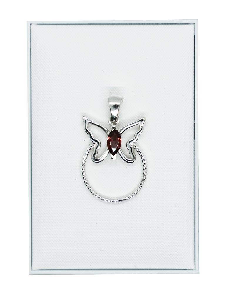 Silver Pendant Butterfly Garnet