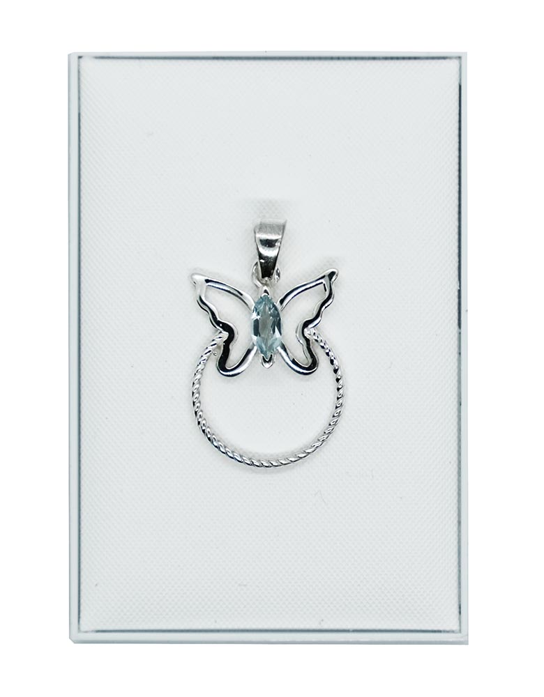 Silver Pendant Butterfly Blue Topaz