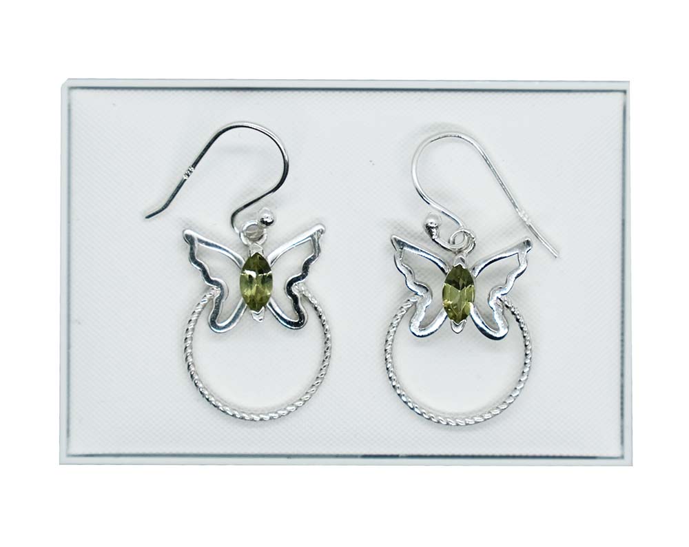 Silver Earring Butterfly Peridot