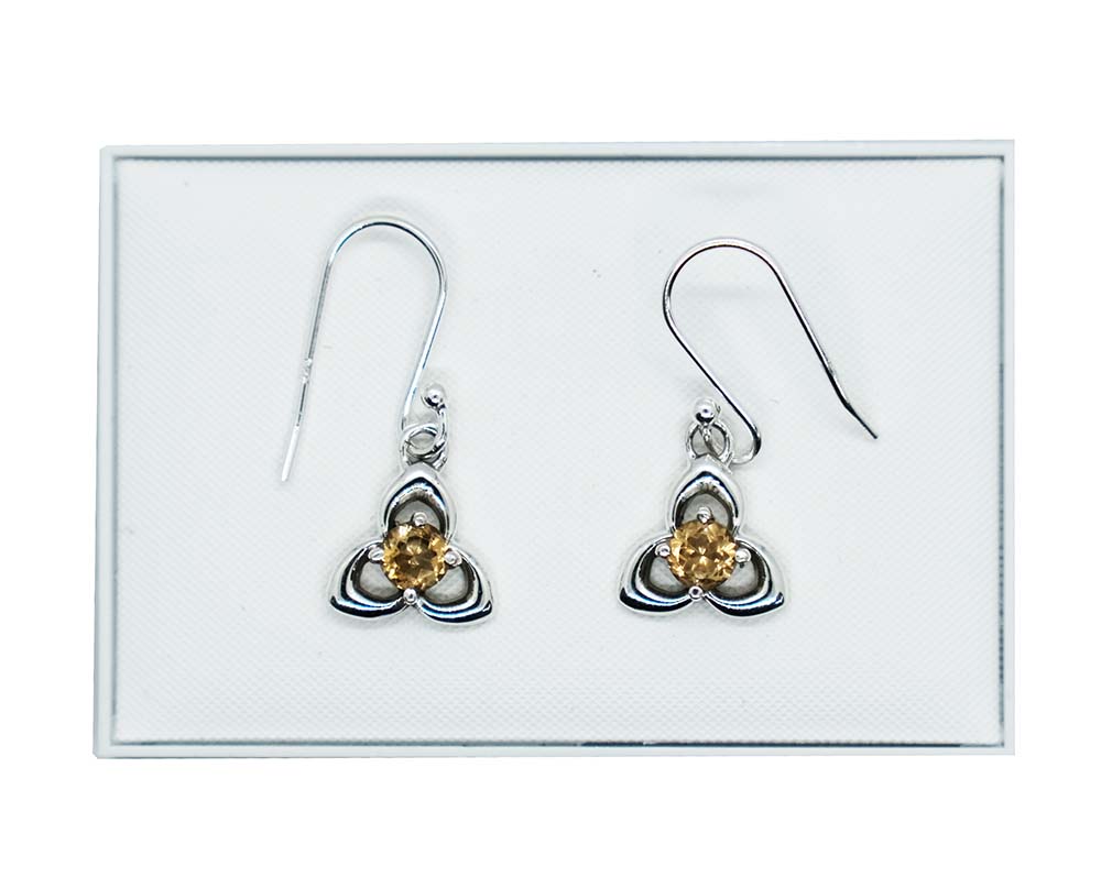 Silver Earring Triquatra Citrine
