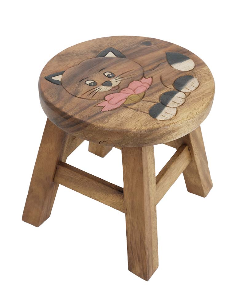 Stool Wooden Cat With Bow 10″