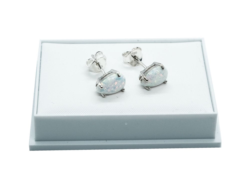 Silver Stud Marcasite Opal